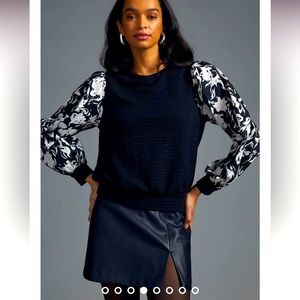 NWT Anthropologie Porridge black and white floral long sleeve blouse